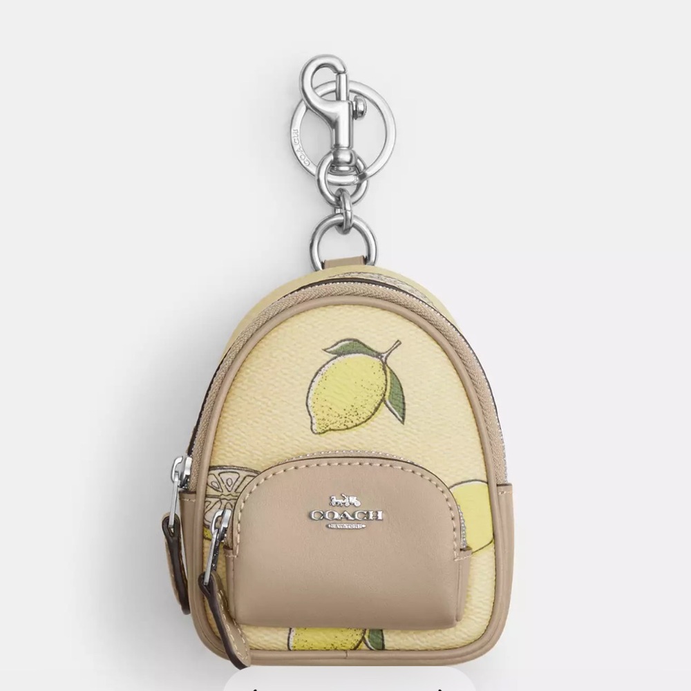 Coach NEW Lemon Print Mini Backpack Keychain/ bag charm .